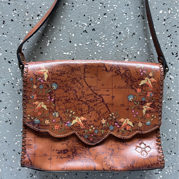 Patricia Nash LIKE NEW Leather Sarola Crossbody Vintage Map Bag